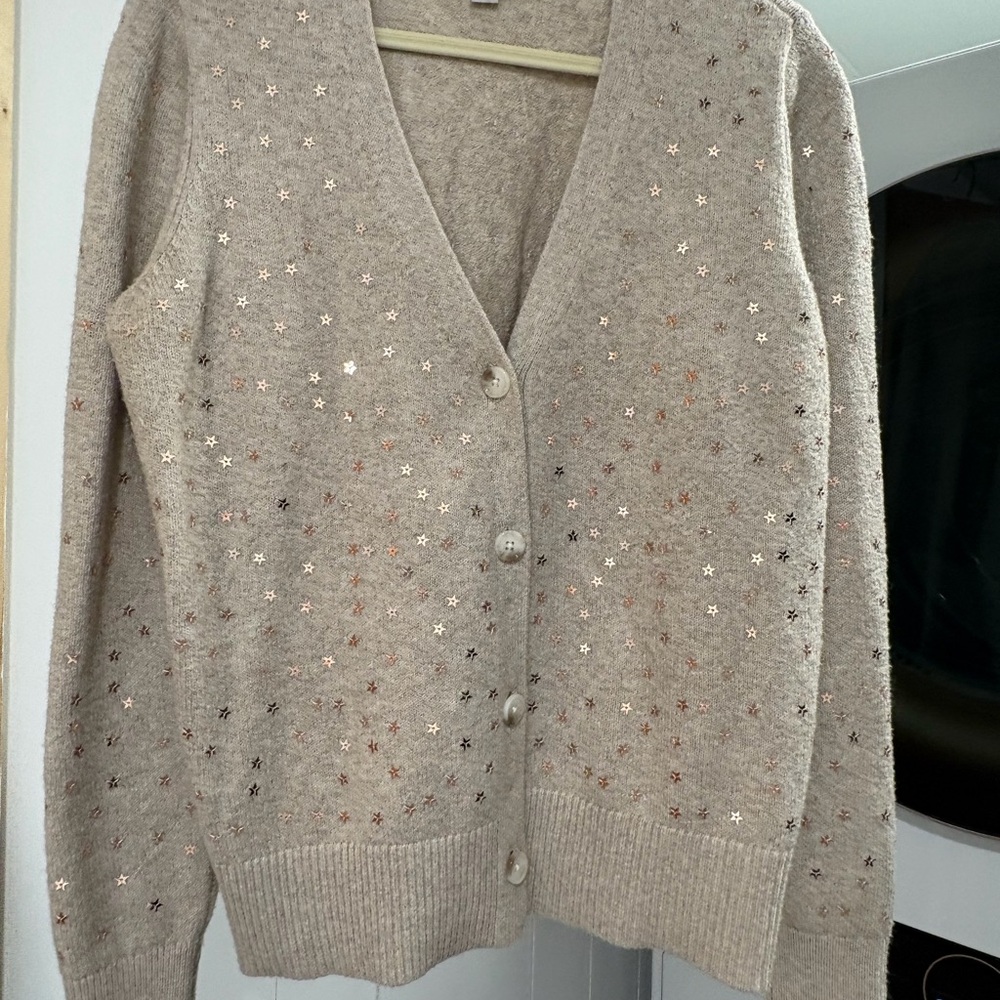 LOFT Beige Star-Patterned Cardigan